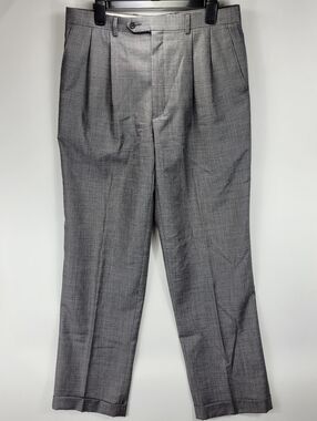 Van Heusen Pleated Wool Dress Pants Men 34x32 Gray Formal Business Casual Work